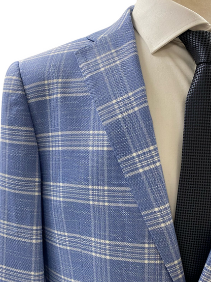 Private Label Mens Light Blue Windowpane Classic Fit Blazer Sportcoat
