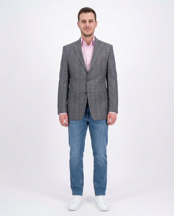 Ralph Lauren Blue Subtle Brown Plaid Wool Silk Linen Blend Blazer Sportcoat - The Suit Depot
