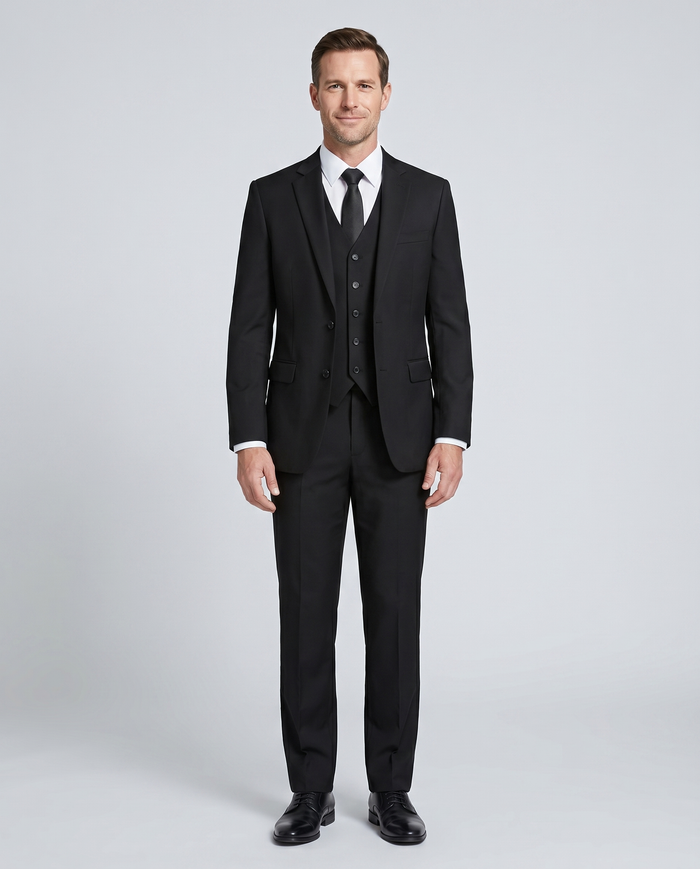 Raphael Boys Solid Black Notch Lapels 3 Piece Suit