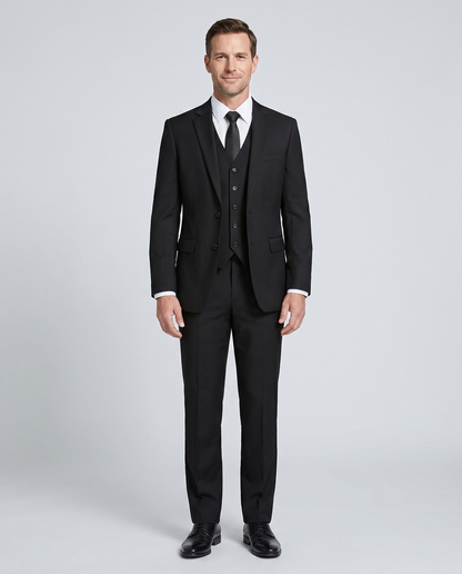 Raphael Boys Solid Black Notch Lapels 3 Piece Suit