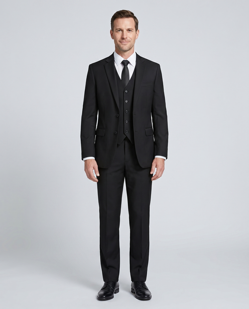 Raphael Boys Solid Black Notch Lapels 3 Piece Suit