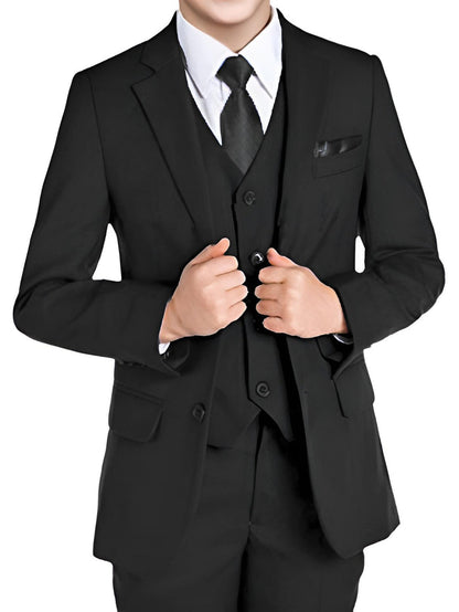 Raphael Boys Solid Black Notch Lapels 3 Piece Suit
