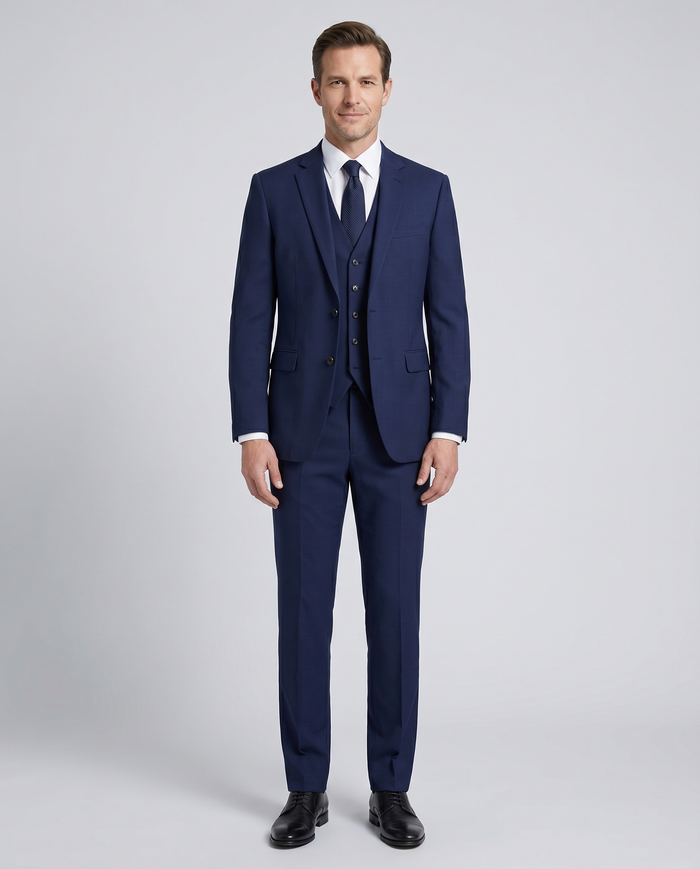 Raphael Boys Solid Navy Blue Notch Lapels 3 Piece Suit