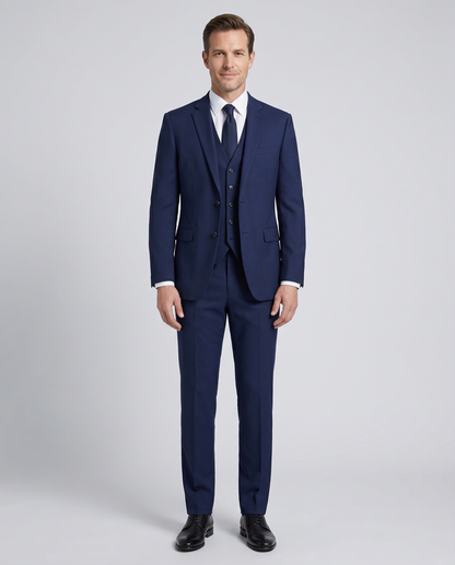 Raphael Boys Solid Navy Blue Notch Lapels 3 Piece Suit