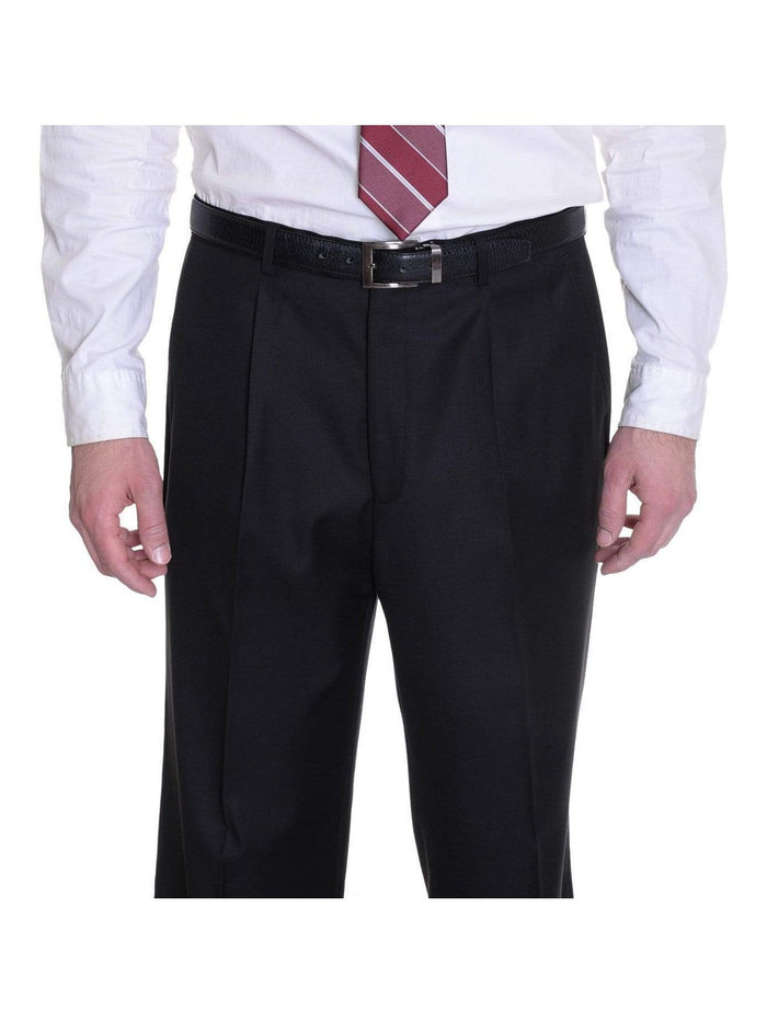 Raphael PANTS 28W Raphael Classic Fit Solid Black Pleated Washable Dress Pants