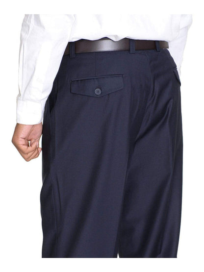 Raphael Classic Fit Solid Navy Blue Pleated Washable Dress Pants - The Suit Depot