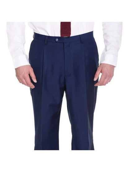 Raphael Classic Fit Solid Navy Blue Single Pleated Pants - The Suit Depot