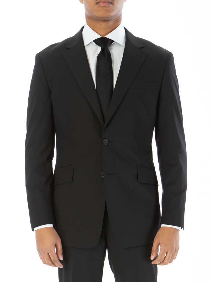 Raphael Mens Solid Black Slim Fit Stretch 2 Button Blazer Sportcoat - The Suit Depot