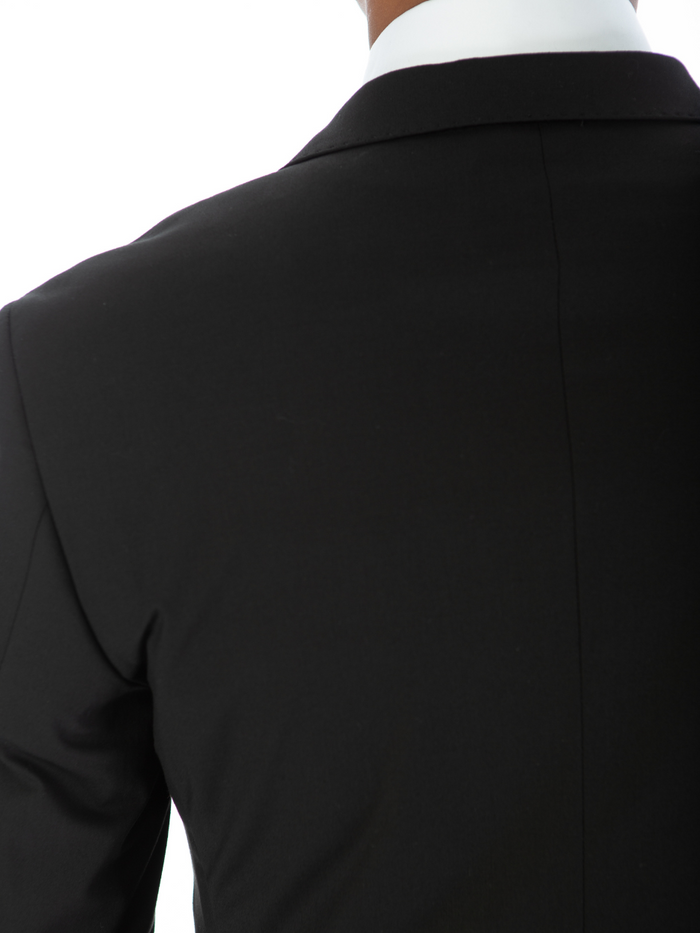 Raphael Mens Solid Black Slim Fit Stretch 2 Button Blazer Sportcoat - The Suit Depot