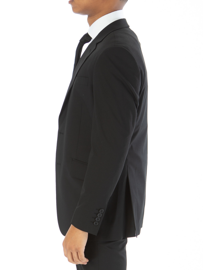 Raphael Mens Solid Black Slim Fit Stretch 2 Button Blazer Sportcoat - The Suit Depot