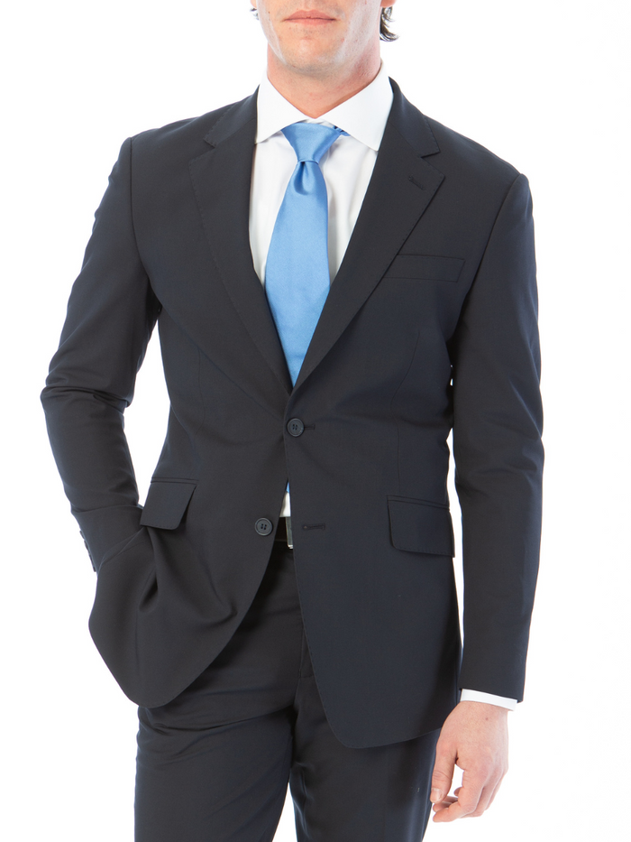 Raphael Mens Solid Navy Blue Slim Fit Stretch 2 Button Blazer Sportcoat - The Suit Depot