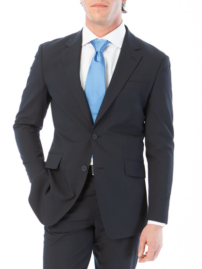 Raphael Mens Solid Navy Blue Slim Fit Stretch 2 Button Blazer Sportcoat - The Suit Depot