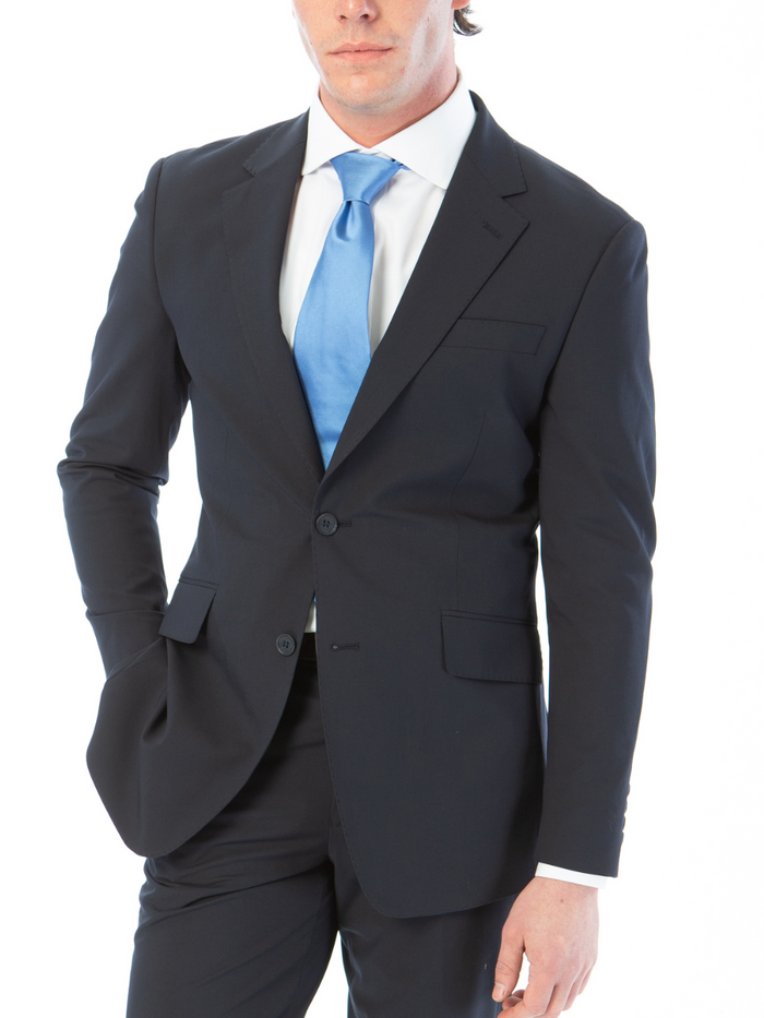 Raphael Mens Solid Navy Blue Slim Fit Stretch 2 Button Blazer Sportcoat - The Suit Depot