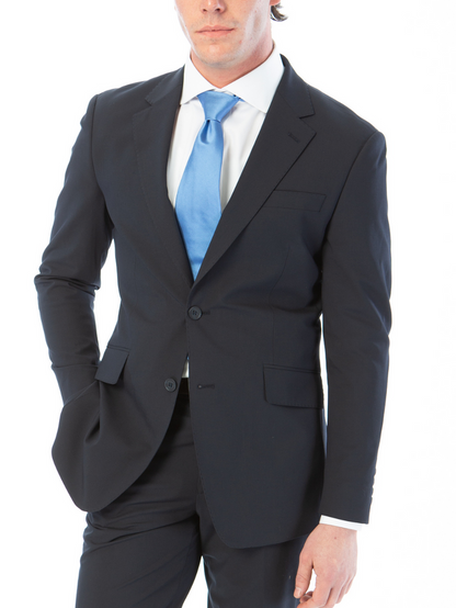 Raphael Mens Solid Navy Blue Slim Fit Stretch 2 Button Blazer Sportcoat - The Suit Depot