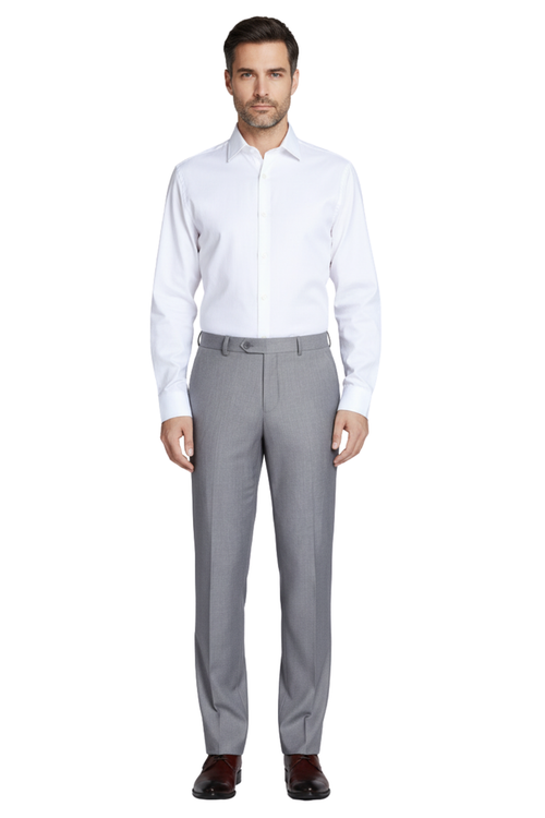 Raphael Men's Washable Flat Front Slim Fit Light Gray Dress Pants - The Suit Depot