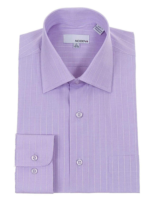 Regular Fit Lavender Purple Dotted Stripe Spread Collar Cotton Blend Dress Shirt - The Suit Depot