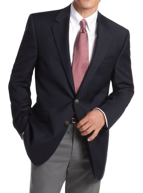 Michael Kors Regular Fit Solid Navy Blue Two Button Wool Blend Blazer Sportcoat - The Suit Depot