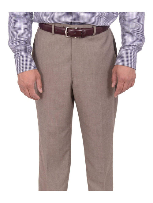 Michael Kors Regular Fit Tan Taupe Houndstooth Flat Front Washable Dress Pants - The Suit Depot