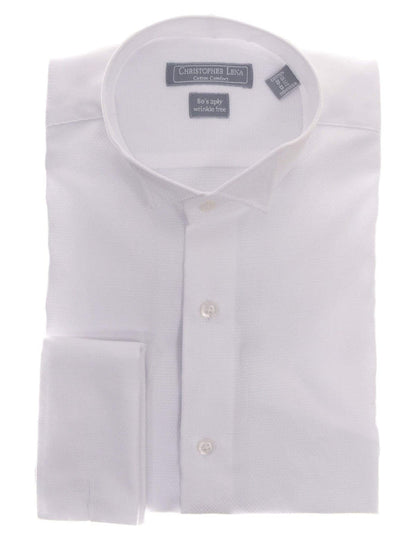 Christopher Lena SHIRTS 17 32/33 Regular Fit White Textured Wingtip Collar Wrinkle Free Cotton Tuxedo Dress Shirt