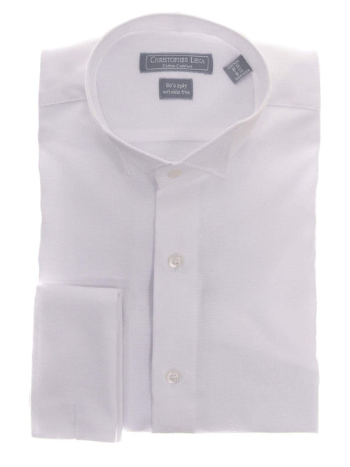 Christopher Lena SHIRTS 17 32/33 Regular Fit White Textured Wingtip Collar Wrinkle Free Cotton Tuxedo Dress Shirt