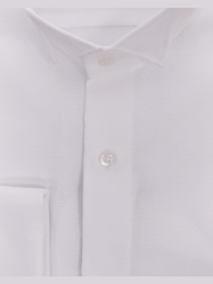 Christopher Lena SHIRTS Regular Fit White Textured Wingtip Collar Wrinkle Free Cotton Tuxedo Dress Shirt
