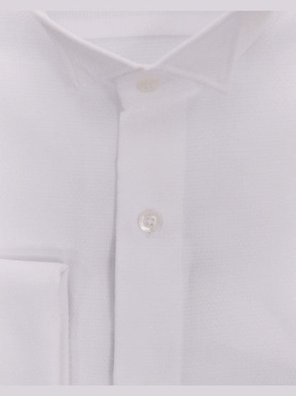 Christopher Lena SHIRTS Regular Fit White Textured Wingtip Collar Wrinkle Free Cotton Tuxedo Dress Shirt