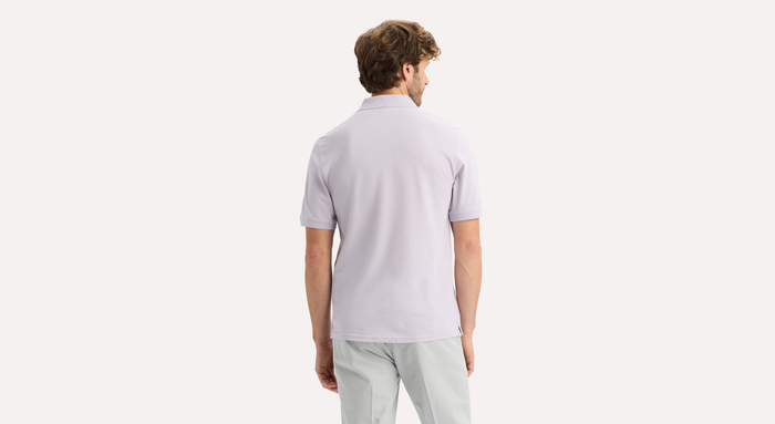 View of model wearing Thistle Rib Collar Polo, Slim Fit.