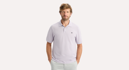 View of model wearing Thistle Rib Collar Polo, Slim Fit.