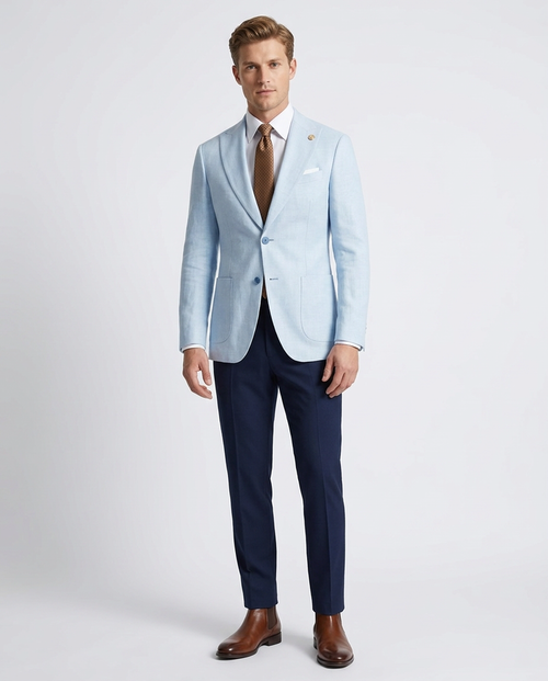 Romaster Light Blue Slim Fit Linen Blend Blazer Sportcoat With Patch Pockets