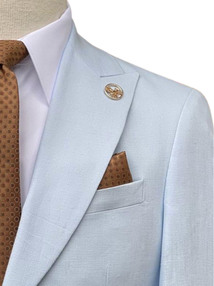 Romaster Light Blue Slim Fit Linen Blend Blazer Sportcoat With Patch Pockets