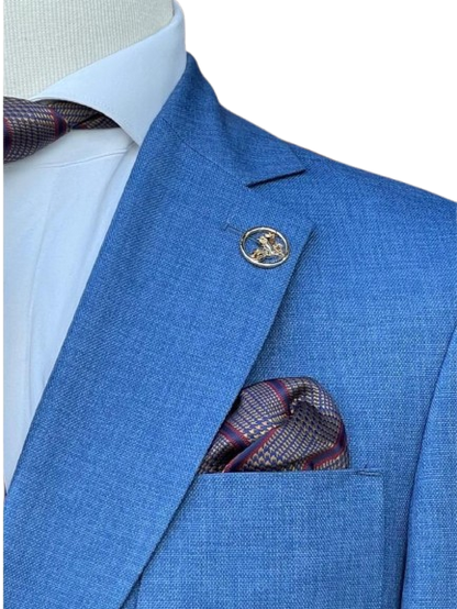 Romaster Mens Double Breasted Blue Slim Fit Stretch Wool Blend Blazer Sportcoat