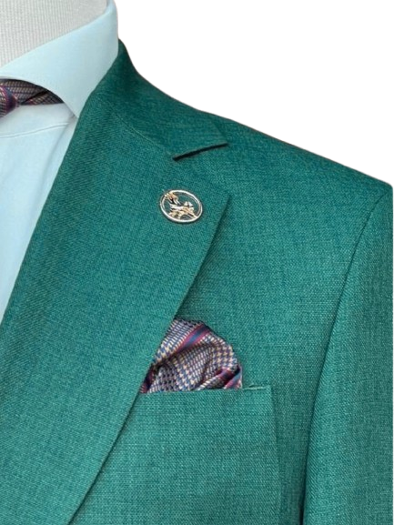 Romaster Mens Double Breasted Green Slim Fit Stretch Wool Blend Blazer Sportcoat