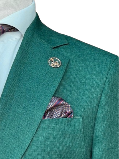 Romaster Mens Double Breasted Green Slim Fit Stretch Wool Blend Blazer Sportcoat