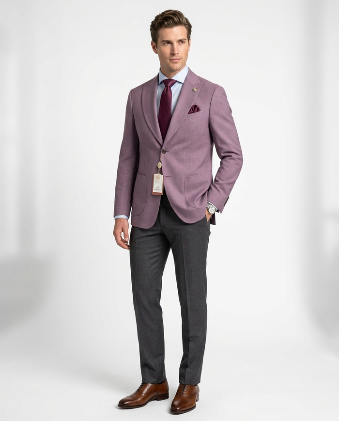 Romaster Purple Slim Fit Stretch Wool Blend Blazer Sportcoat With Patch Pockets
