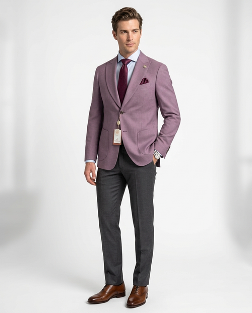 Romaster Purple Slim Fit Stretch Wool Blend Blazer Sportcoat With Patch Pockets