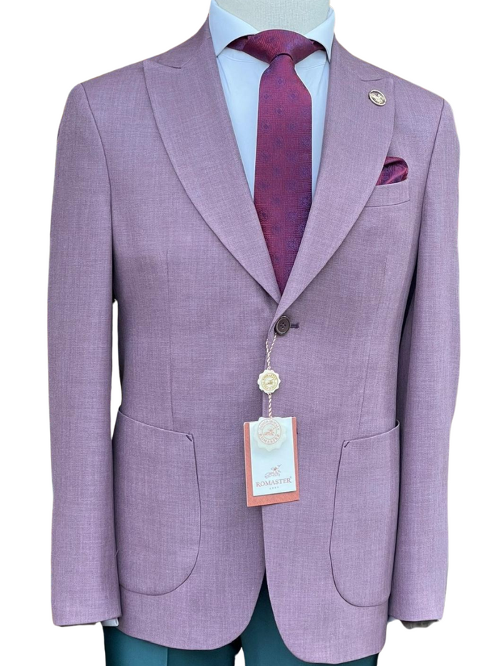 Romaster Purple Slim Fit Stretch Wool Blend Blazer Sportcoat With Patch Pockets