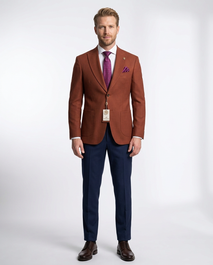 Romaster Rust Slim Fit Stretch Wool Blend Blazer Sportcoat With Patch Pockets