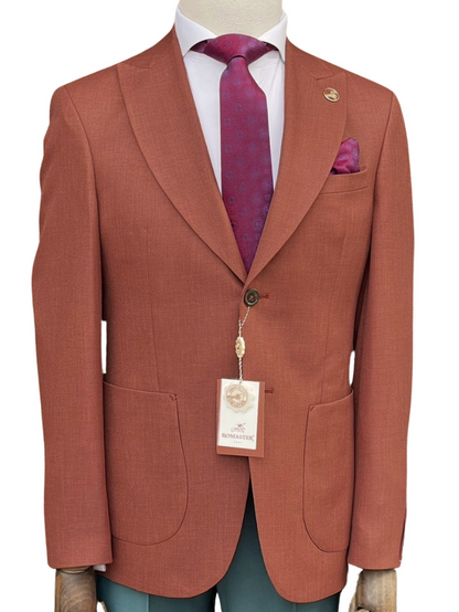 Romaster Rust Slim Fit Stretch Wool Blend Blazer Sportcoat With Patch Pockets