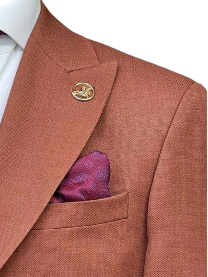 Romaster Rust Slim Fit Stretch Wool Blend Blazer Sportcoat With Patch Pockets