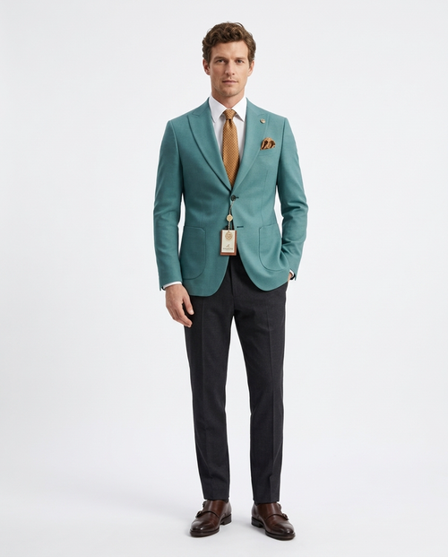 Romaster Teal Slim Fit Stretch Wool Blend Blazer Sportcoat With Patch Pockets