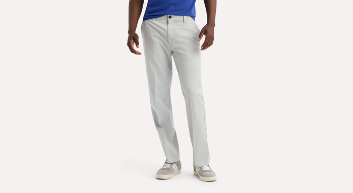 View of model wearing High-Rise Signature Iron Free Khakis, Straight Fit with Stain Defender®.