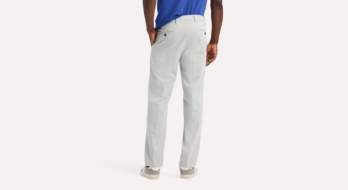 View of model wearing High-Rise Signature Iron Free Khakis, Straight Fit with Stain Defender®.