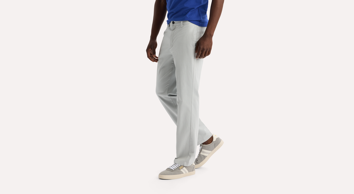View of model wearing High-Rise Signature Iron Free Khakis, Straight Fit with Stain Defender®.