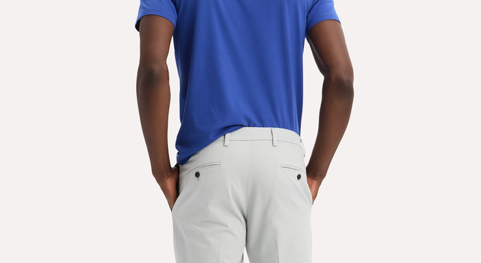 View of model wearing High-Rise Signature Iron Free Khakis, Straight Fit with Stain Defender®.