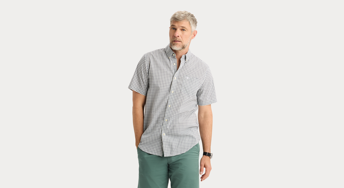 View of model wearing Margate Signature Stain Defender Shirt, Classic Fit.