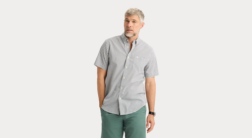 View of model wearing Margate Signature Stain Defender Shirt, Classic Fit.