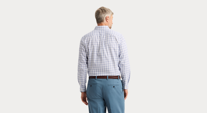 View of model wearing Burwell Signature Stain Defender Shirt, Classic Fit.