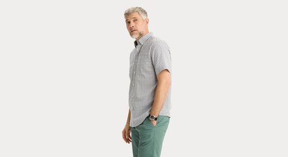 View of model wearing Margate Signature Stain Defender Shirt, Classic Fit.