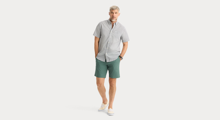 View of model wearing Margate Signature Stain Defender Shirt, Classic Fit.