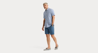 View of model wearing Wendell Signature Stain Defender Shirt, Classic Fit.